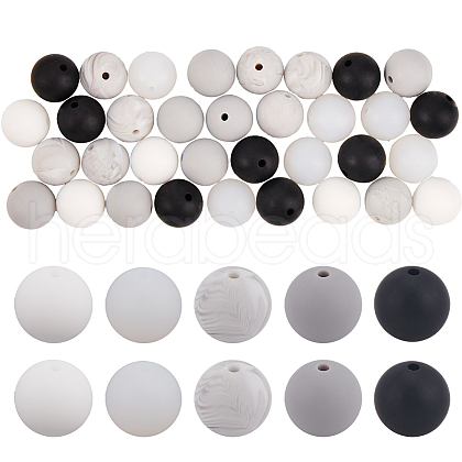 SOFPLATE 75Pcs 5 Colors Round Silicone Focal Beads SIL-SP0001-02-1