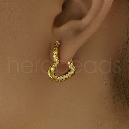 18K Gold Plated Stainless Steel Textured Heart Hoop Earrings for Women CT2444-1