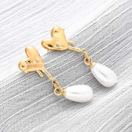 304 Stainless Steel Plastic Imitation Pearl Dangle Stud Earrings EJEW-Z118-06G-1