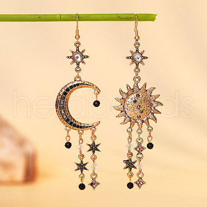 Moon & Star Bohemian Style Alloy with Rhinestone Dangle Earrings FS-WG4F242-01-1