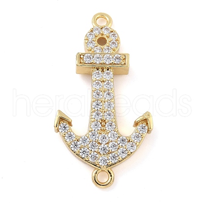 Rack Plating Brass Micro Pave Clear Cubic Zirconia Anchor Connector Charms KK-A234-052G-1
