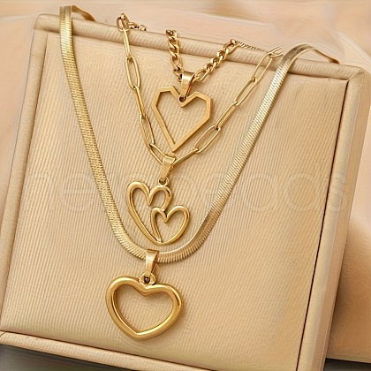 304 Stainless Steel Pendant 3 Layer Necklaces for Women FS-WG3B4D3-04-1