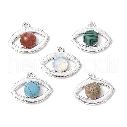 Alloy Pave Natural Red Agate & Unakite & Synthetic Turquoise & Opalite Eye Pendants PALLOY-JF03886-1