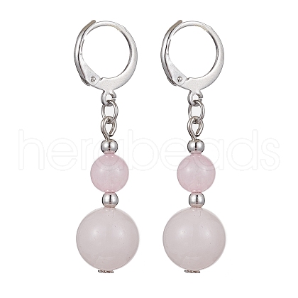 Round Natural Rose Quartz Dangle Earrings EJEW-JE05536-02-1