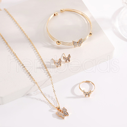 Alloy Crystal Rhinestone Pendant Necklace & Stud Earring & Ring & Cuff Bangle Sets FS-WG56C82-01-1