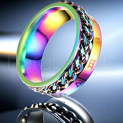 Roman Numerals Stainless Steel Curb Chain Finger Rings WG37698-02-1