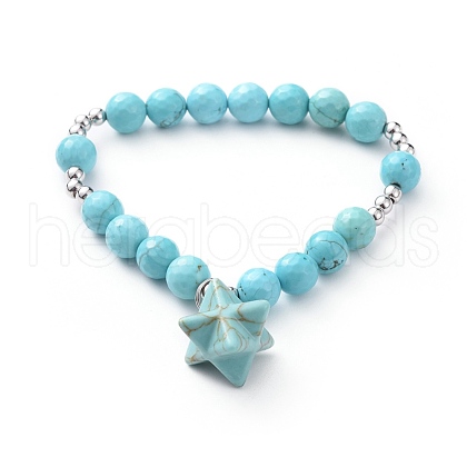 Synthetic Turquoise Stretch Charm Bracelets BJEW-JB04692-03-1
