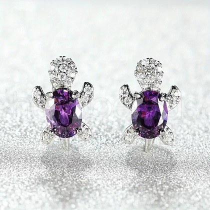 Tortoise Zinc Alloy Cubic Zirconia Stud Earrings WG8EE25-04-1