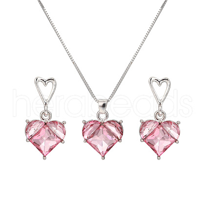 Heart Alloy Glass Pendant Necklace & Stud Dangle Earring FS-WG91246-06-1