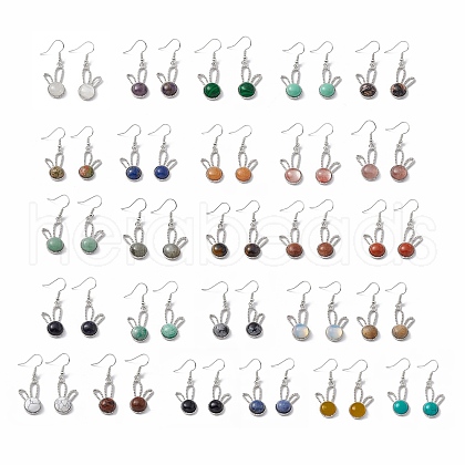 Gemstone Rabbit Dangle Earrings EJEW-A092-05P-1