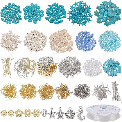 ARRICRAFT DIY Sea Aniaml Synthetic Turquoise  Alloy Earrings/Bracelets Making Kits DIY-AR0004-12-1
