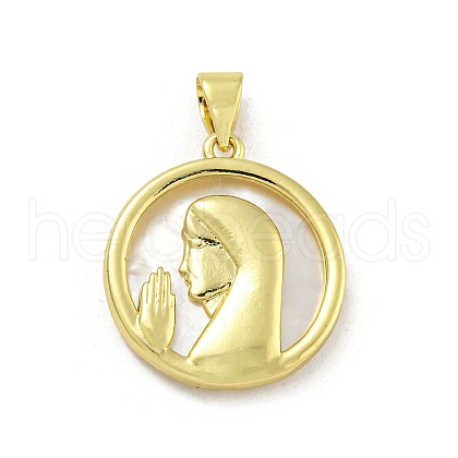 Rack Plating Brass Pave Natural Shell Pendants KK-G513-29G-1