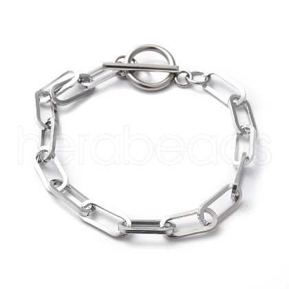 304 Stainless Steel Paperclip Chain Bracelets BJEW-O186-03P-1