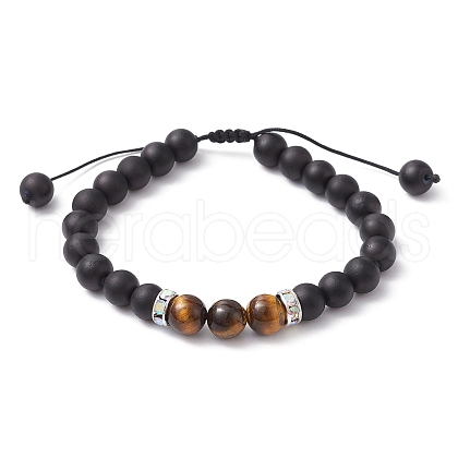 Natural Tiger Eye & Glass Braided Bead Bracelets BJEW-JB09730-02-1