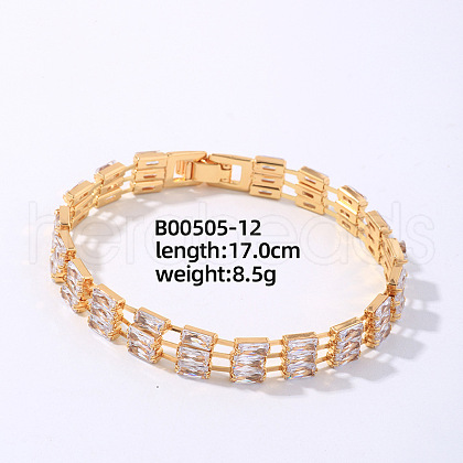 Brass Rhinestone 3-Strand Rectangle Link Bracelets for Women XO6953-8-1