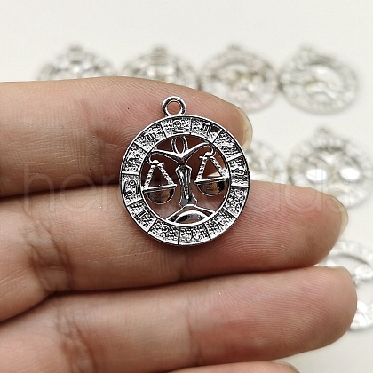 European and American 12 Zodiac Symbol Letter Image Graphic Inlaid Diamond Necklace Pendant DIY Accessories X-PW-WGDA156-05-1