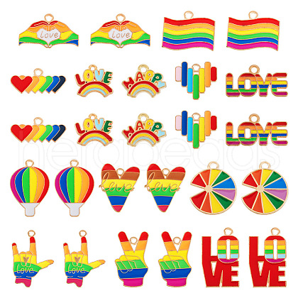  26Pcs 13 Styles Rainbow Color Pride Alloy Enamel Pendants ENAM-TA0001-88-1