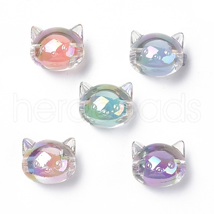 UV Plating Rainbow Iridescent Acrylic Beads OACR-H015-05-1