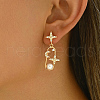 Geometric Star and Moon Brass Pave Clear Cubic Zirconia Stud Earrings JJ6456-4