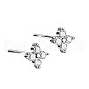 Rhodium Plated Clover 999 Fine Silver Cubic Zirconia Stud Earrings for Women EJEW-S215-16P-1
