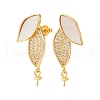 Brass Micro Pave Cubic Zirconia Shell Stud Earrings Findings KK-D363-09G-1