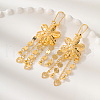 Vintage Brass Flower Tassel Hoop Earrings IP4629-2