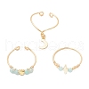 3Pcs Copper Wire Wrapped Natural Carnelian Faceted Round Bead Finger Rings for Women RJEW-JR00887-02-4