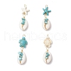4Pcs 4 Styles Natural Cowrie Shell & Starfish Dyed Synthetic Turquoise Pendants PALLOY-JF03934-02-1