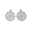 304 Stainless Steel Flat Round with Laser Cut Flower Charms STAS-L022-511P-1