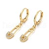 Rack Plating Brass Safety Pin Dangle Leverback Earrings with Cubic Zirconia EJEW-D061-03G-1