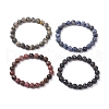 4Pcs Constellation 8mm Round Natural Larvikite & Blue Spot Jasper & Rhodonite & Picasso Jasper Beaded Stretch Bracelets for Women BJEW-JB10639-4