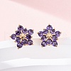 Flower Brass Micro Pave Cubic Zirconia Stud Earrings for Women EJEW-G428-28B-03-2
