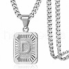 Rectangle with Letter Pattern 304 Stainless Steel Pendant Necklaces FS-WGFC766-31-1