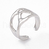 304 Stainless Steel Wide Hollow Open Cuff Ring for Women RJEW-G275-03P-1