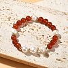 Natural Carnelian & Pearl Beaded Stretch Bracelet for Women BJEW-JB09384-01-4