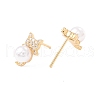 Cubic Zirconia Cat Stud Earrings with Acrylic Pearl EJEW-F282-47G-2