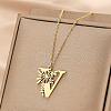 304 Stainless Steel Flower Initial Pendant Necklaces WGE911E-22-1