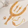 Alloy Hollow Flower Leaf Bracelets & Earrings & Necklaces & Rings Sets for Women PC9373-4