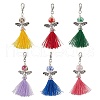 Angel Handmade Flower Printed Porcelain & Polycotton Tassel Pendant Decorations HJEW-JM03299-2