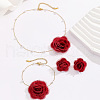Rose Cloth & Plastic Pearl Pendant Necklaces & Charm Bracelets & Stud Earrings Sets FS-WG74528-01-5
