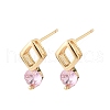 Rhombus & Flat Round Brass Micro Pave Cubic Zirconia Stud Earrings for Women EJEW-G428-20G-04-4