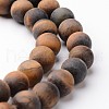 Frosted Round Natural Tiger Eye Bead Strands G-J346-15-8mm-1