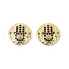 Brass Micro Pave Black Cubic Zirconia Disc with Hamsa Hand Connector Charms KK-P300-24G-02-1