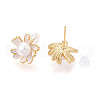Flower Brass Natural Pearl Stud Earrings PEAR-N020-06X-3