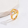 Heart & Flower Brass Pearl Pink Enamel Adjustable Finger Rings FS-WG8B9BA-01-1