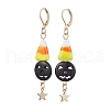 Halloween Candy Corn Handmade Lampwork & Black Pumpkin Synthetic Turquoise Leverback Dangle Earrings EJEW-JE05872-3