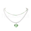Acrylic Heart Pendant ABS Plastic Imitation Pearl & Glass Seed Beaded Double Layer Necklaces NJEW-JN05290-01-2