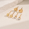Elegant 3Pairs Stainless Steel Heart & Round Stud Earrings LN6298-5