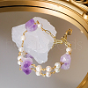 Natural Amethyst & Freshwater Pearl Beaded Link Bracelets for Women PP0485-3