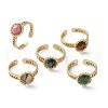 Ion Plating(IP) Natural Gemstone Flower Open Cuff Ring RJEW-G265-01G-5